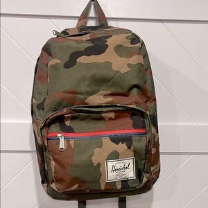 Camouflage Medium Canvas Backpack with Red Zipper
